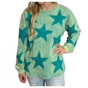 NEW SAGE+FIG mineral washed stars long sleeve tee in turquoise
